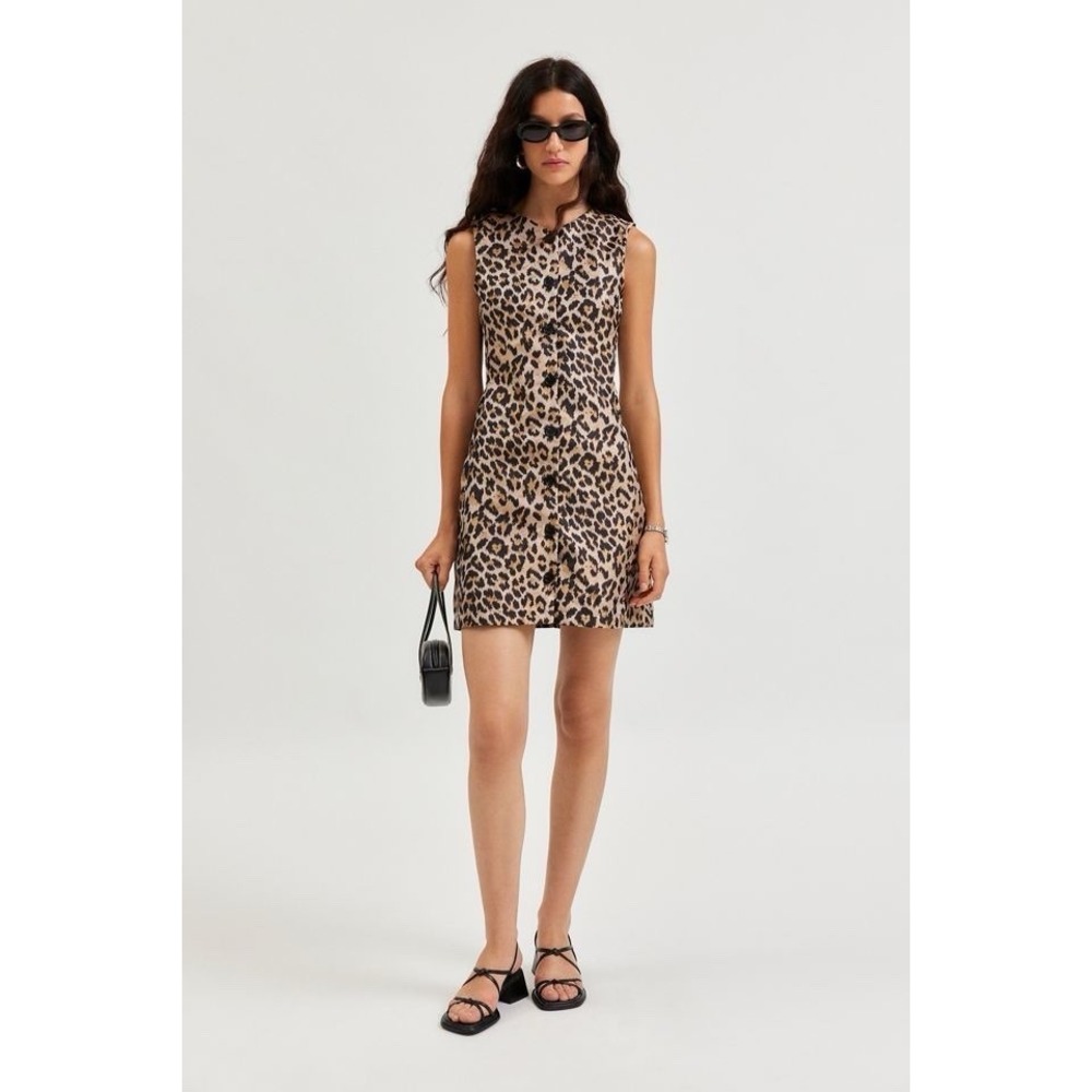 GHOSPELL Patty Brown Leopard Print Button Up Mini Dress Size XS City Chic